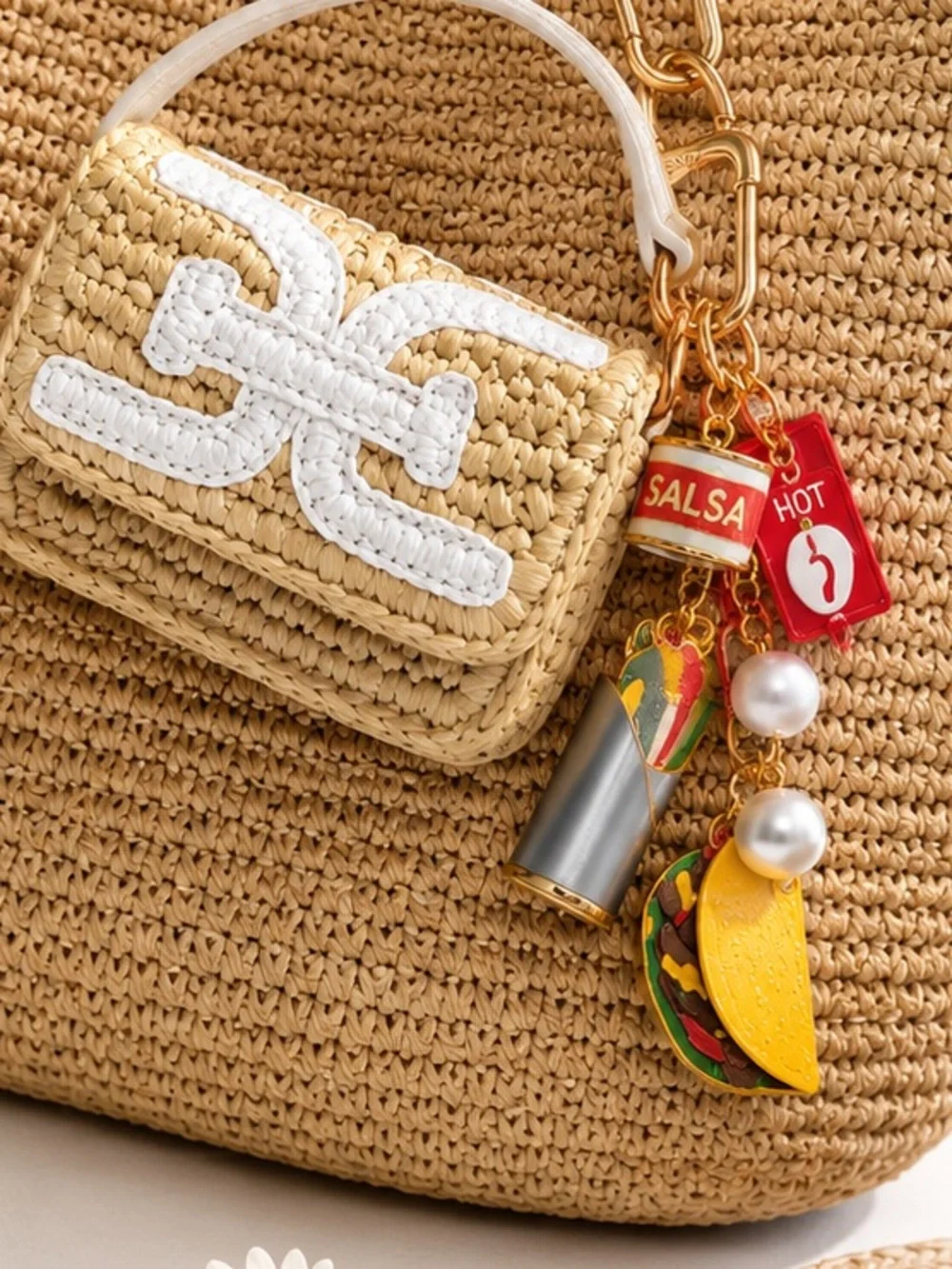 Gold Taco Charm Keychain with Red Snack Charms 👜🌮